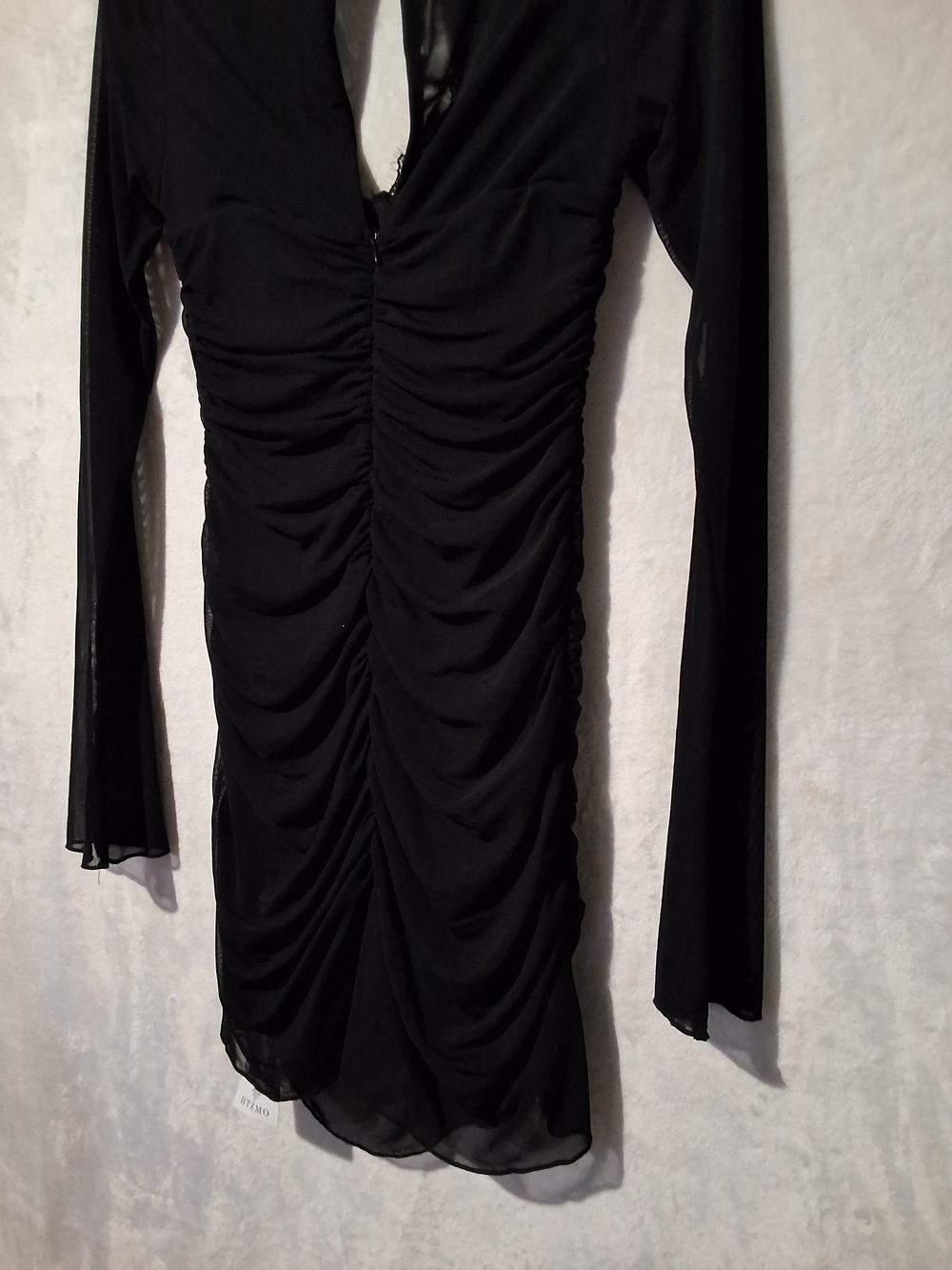 Women’s Long Sleeve Black, Ruched, Lace & Mesh Dress - Picture 12 of 12